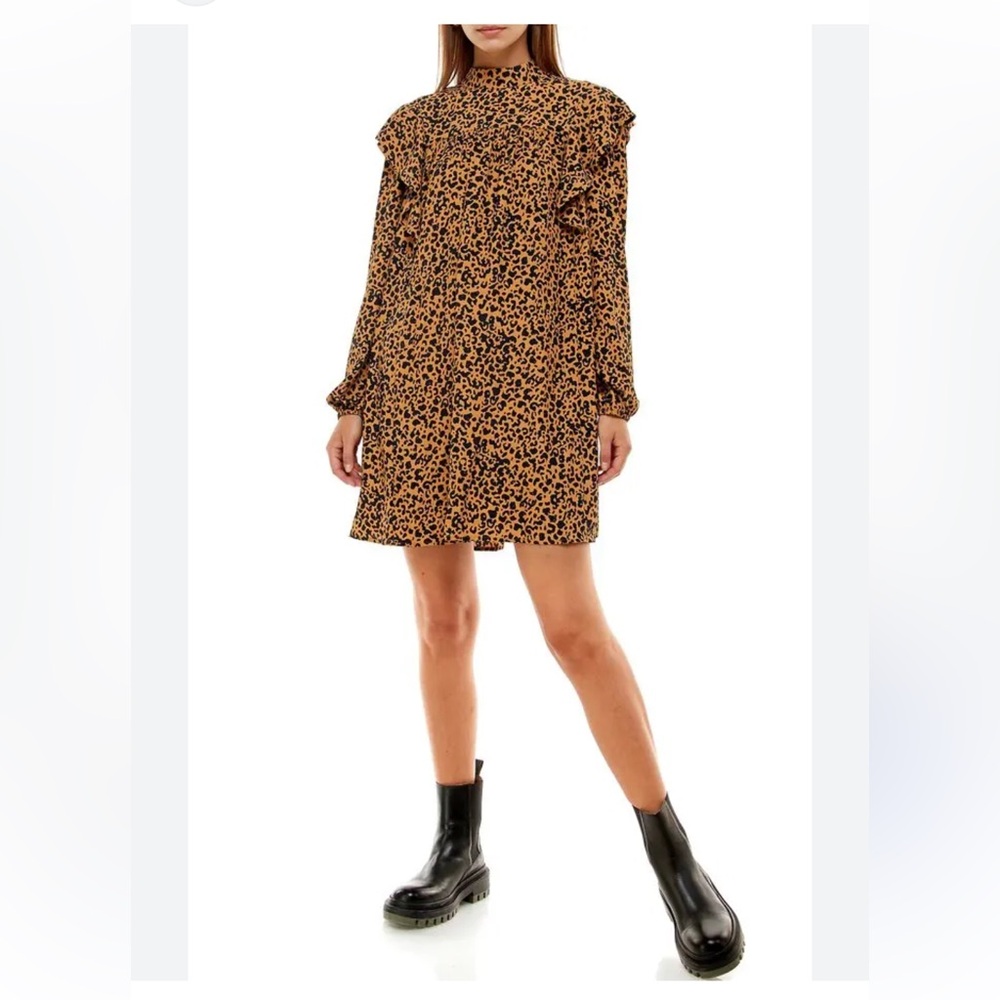 Wayf Black and Gold Animal Print Dress